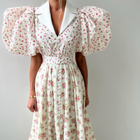 Robes longues à imprimé floral pour femmes avec ceinture et manches bouffantes boutonnées 2025 Vestidos Largos Florales Para Mujer De Fiesta Elegantes