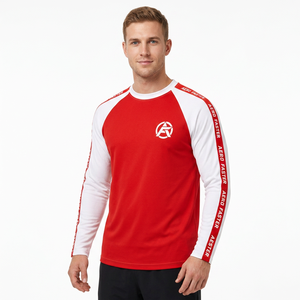 Camiseta Casual Aero Faster para Hombre, Roja, Manga Corta, Cuello Redondo, Transpirable, 100% Algodón, Corte Holgado, Color Sólido, Franja Lateral - Product Image 3