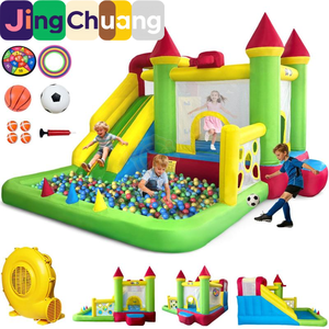 Château gonflable transfrontalier pour enfants avec toboggan, trampoline et piscine à balles, pour intérieur et extérieur, avec ventilateur et anneau de sécurité - Product Image 5