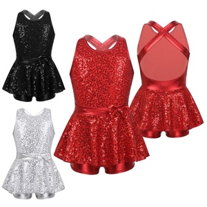 Body da Danza Moderna per Bambine, Senza Maniche con Paillettes, <span class=keywords><strong>Schiena</strong></span> Incrociata e Fiocco in Vita, per Jazz, Tip Tap e Balletto - Product Image 1