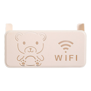 <b>Wall</b> <b>Mounted</b> WiFi <b>Shelf</b> Storage Rack Pink Beige Rectangle Punch Free Cable Organizer For Home Living Room - Product Image 1