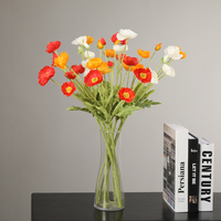 Vente en gros de fleurs de pavot d'automne, pavot de haute qualité en soie floquée à 4 têtes, décoration de fête à domicile, décoration de mariage