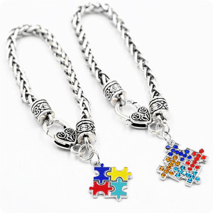Braccialetti di fascino di Puzzle di consapevolezza di autismo smaltato orecchini in lega di zinco d'argento antico di moda popolare - Product Image 1
