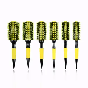 private High Quality Custom Logo Tube Roller Comb Hot Air Rotating Hair Brush Styling Wood Round Curling Hair Brush With Boar