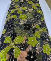 Tissu en dentelle de velours Pretty Bolivia, broderie artisanale, dentelle perlée avec des paillettes et des fleurs en velours, robe de mariée Dubaï
