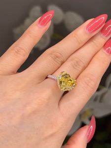 Bague de fiançailles de luxe en or jaune avec pierre, bague halo en or massif 18 carats pour femme, bijoux de mariage - Product Image 4