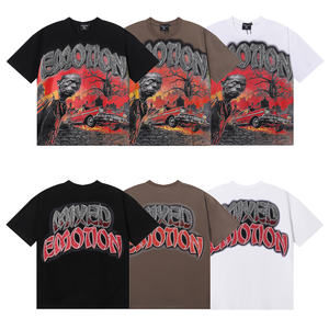Nouveauté T-shirt à manches courtes en coton tendance de haute qualité MIXED EMOTIONS à imprimé rétro, lettres, tendance streetwear, décontracté, hip-hop pour hommes - Product Image 1