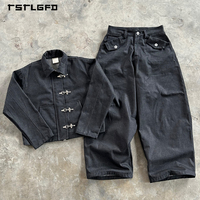 Ensemble de vêtements streetwear de haute qualité avec logo personnalisé, boucle de ceinture de pompier, ensemble de jeans baggy brut de luxe pour homme