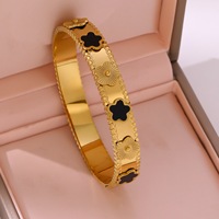 Grosir Pabrik Gelang Bunga Lima Kelopak Anti Air Anti Luntur Bahan Stainless Steel untuk Wanita Lapis Emas 18K Berlian