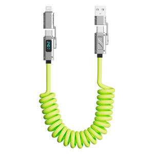 240W Affichage Numérique <span class=keywords><strong>Charge</strong></span> Rapide 2m Type-C Conversion Socket Ressort Télescopique En Alliage De Zinc 4-en-1 <span class=keywords><strong>Charge</strong></span> Câble De Données IOS TPE - Product Image 1