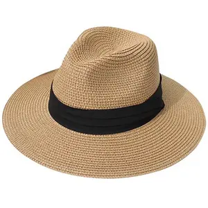 Cheap Promotional Custom Logo Paper Straw Solid Band Sombrero Wide Brim Beach Panama Hat