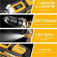 Ensemble de perceuse sans fil 21V 2 batteries 2000mAh 1500 tr/min 3 réglages de couple 56 accessoires Mandrin sans clé intégré 3/8 pouces Lumière LED Max 398