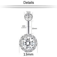 Anneau de nombril exquis en zircon, clou de nombril en cristal, piercing de nombril sexy en acier inoxydable 14G