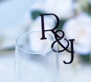 Içecek Toppers düğün akrilik içecek etiketleri düğün içecek karıştırıcı alternatif cam harfleri düğün şarap takılar kokteyl Toppers