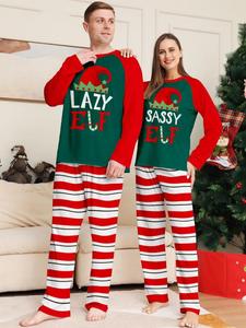 Pijamas Navideños Personalizados con Rayas Rojas para Mujer, Cintura Elástica, Ropa de Dormir Familiar con Estampado de Duende - Product Image 3