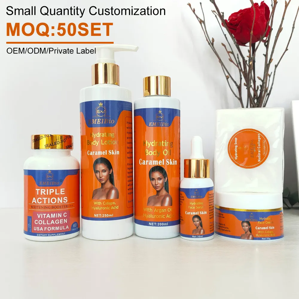 OEM Lightening and Brightening Exfoliating Caramel Body Lotion Kits African Natural Moisturizing and Exfoliating Cream For Face