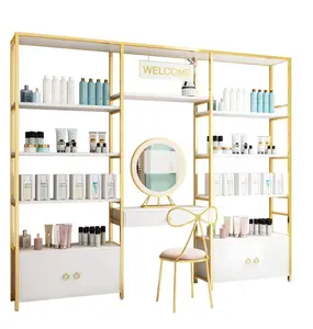 China Hot Sales Cosmetic Shelf Wood Fashion Cosmetic Showcase Makeup Display Stand With Light Box For Retail Store