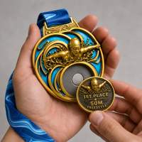 Médaille personnalisée pour sports aquatiques, médailles de championnat de natation en libre 50M avec pièce magnétique détachable