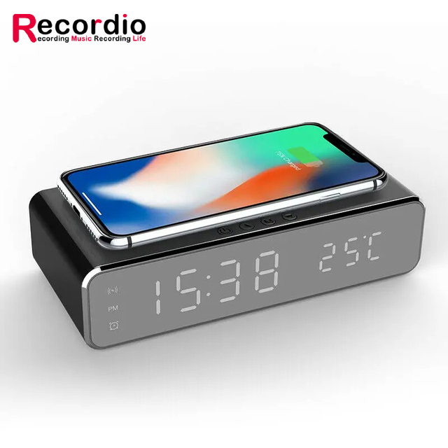 GAZ-PB23 Wireless Charger With Led Digital Alarm Clock Basics 10W Black Wireless Charging for Desktop Home  System