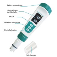 Testeur d'eau en plastique 5-en-1, précision 0,01 pH, mesure du pH, TDS, EC, salinité, température, écran LCD, modèle d'aquarium TL-M51 OEM