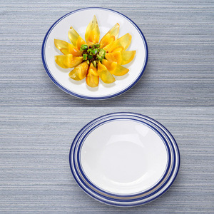 A8 Imitation Porcelain <b>Plate</b> with <b>Melamine</b> Blue Edge Tableware, Hot Pot <b>Plate</b>, Creative Vegetable <b>Plate</b>, Buffet Shallow <b>Plate</b>, - Product Image 2