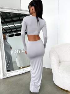 Dernières robes maxi modernes à manches longues et dos nu pour femmes <span class=keywords><strong>robe</strong></span> de soirée élégante pour dame - Product Image 3