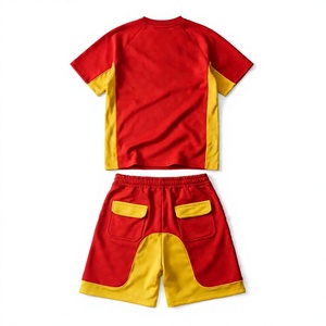 Conjunto de 2 piezas personalizado para hombre: camiseta transpirable y pantalones cortos de felpa francesa de 400GSM con paneles en contraste, estilo urbano, otoño, privado. - Product Image 2