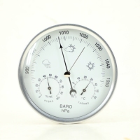 Stasiun cuaca sekitar Brushed aluminium kontemporer Barometer dengan suhu dan kelembaban metalik bercahaya biru