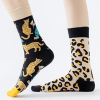 Chaussettes ras du cou à imprimé léopard et motif guépard tendance – Chaussettes en coton à imprimé animal fantaisie, vente en gros pour hommes et femmes, style streetwear