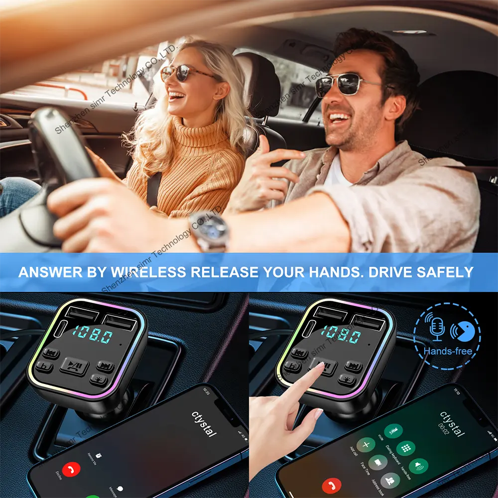 Simr PD QC 3.1A sem fio handsfree Áudio Car Mp3 Player carro Kit Dual USB c Carregador de carro rápido modulador Bluetooth fm transmissor