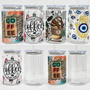 Lot de 60 verres à bière transparents en acrylique de 16 oz avec logo personnalisé, couvercle en PP et paille pour emballages UV DTF - Product Image 1