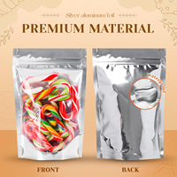 Sachet Doypack à fermeture éclair, thermoscellable, en plastique transparent d'un côté et feuille d'aluminium argentée, à fond plat