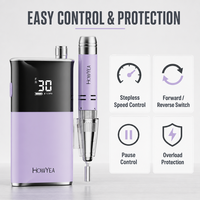 Machine à ongles professionnelle HOWYEA 30000 tr/min avec moteur à balais en carbone - Rechargeable par USB, portable, pour salon, outil de nail art multi-prises