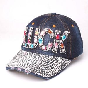 46 Farben Großhandel Hip-Hop-Designs Waschbare Denim-Baseballkappe Individualisierte Bling-Strass-Logo-Kappe - Product Image 2