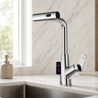 Nouvelle conception Robinet de cuisine monocommande extractible avec affichage numérique de la température, cascade de pluie, mélangeur eau chaude et froide