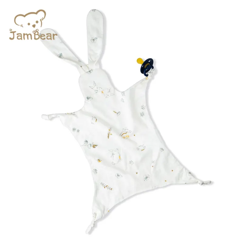 JamBear Organic Cotton Baby Comforter Organic Baby Security Blankie Baby Comfort towel Stuffed Animal Plush security blanket