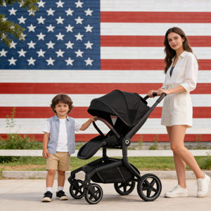 Poussette bébé bidirectionnelle pliable OEM tendance, cadre en aluminium, 4 roues en PU, EN1888-2, CCC, pour 0-3 ans - Product Image 1