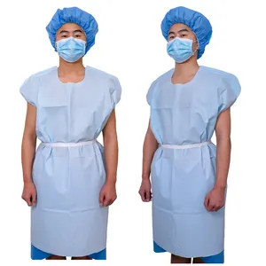Vestidos cirúrgicos de papel descartável Vestido paciente de papel descartável Vestido azul adulto