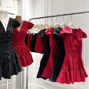 Vestido de Verano de Alta Calidad para Mujer, Estilo Y2K, Cuello en V, con Volantes, Mezcla de Poliéster/Algodón, Cintura Alta, para Oficina o Uso Diario - Product Image 4