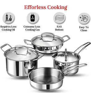 Juego combinado de utensilios de cocina de acero inoxidable QANA <span class=keywords><strong>Deluxe</strong></span>, 7 Uds., diseño minimalista, cacerola ecológica con fondo para estufa de Gas de inducción - Product Image 4