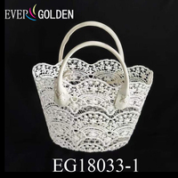 EG18033-1W 22X11X19CM Panier en polyester écologique tissé pour demoiselle d'honneur, sac de shopping en dentelle pour femme, sac de plage, panier en dentelle avec doubles poignées