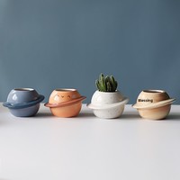 Mini pot de fleurs créatif en céramique, finition émaillée durable, en forme de planète, pour cactus et succulentes, idéal pour la maison, le bureau ou le balcon