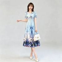 Robe plissée artistique imprimée Paysage & Floral Coupe A-Line Longueur Midi Grande Taille Style Miyake pour Tenue de Plage 2026