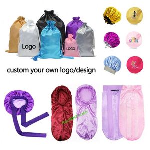 Bonnet de nuit en satin long pour femme, 2 couches de soie, élastique, avec large bande, pour tresses, cadeau promotionnel - Product Image 2