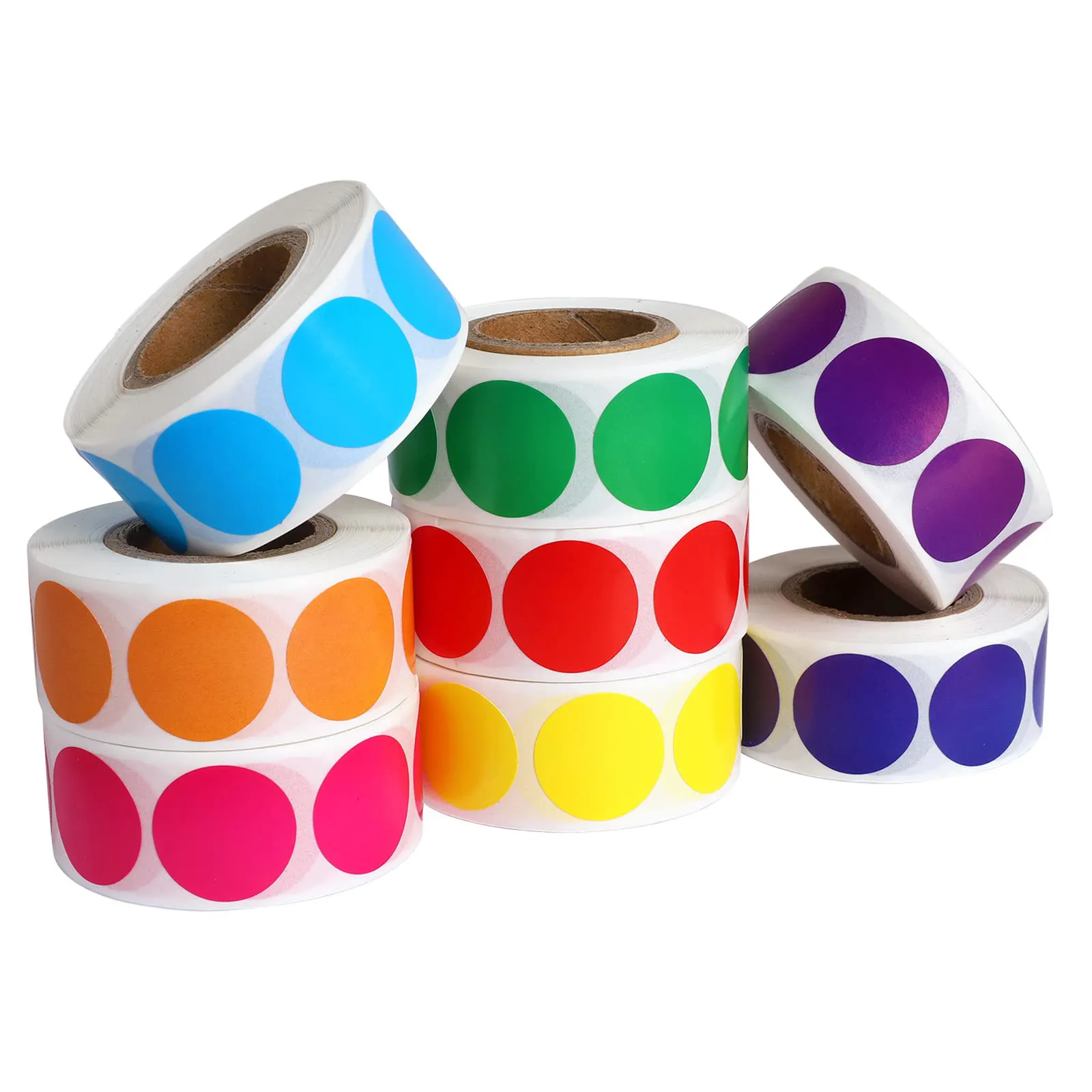 Impresión personalizada Etiquetas térmicas directas redondas Codificación de colores en blanco Pegatinas de puntos Rollo de pegatinas de papel térmico de colores