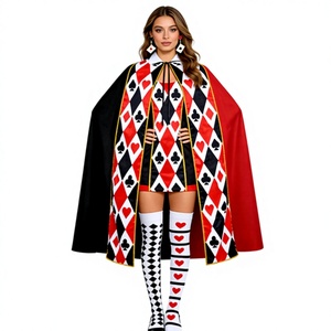 Set Mantello Regina di Picche con Cuori, Calze e Orecchini per Halloween, Costume da Re LP1385 in Poliestere per Uomo Adulto - Product Image 1