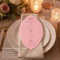 Carte de menu de mariage personnalisée festonnée avec papier de luxe, estampage à chaud et gaufrage, design élégant découpé, impression personnalisée pour événements
