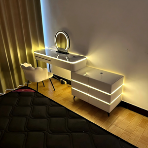 <strong>Light</strong> Luxury Rock Slab Solid Wood Vanity <strong>Table</strong>, 3Touch LED Ambient <strong>Light</strong>, Expandable Large Storage Bedroom Makeup <strong>Dressing</strong> <strong>Table</strong> - Product Image 3