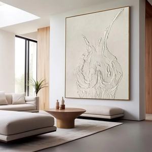Art mural 3D, grande peinture murale verticale beige moderne minimaliste sur toile pour la décoration moderne de la maison et de la galerie - Product Image 6