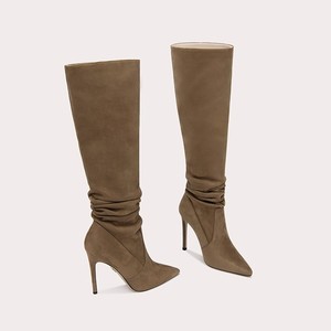 <span class=keywords><strong>Bottes</strong></span> à mollets larges pour femmes genou haut chaussures en tissu pour femmes haut pointu talon aiguille <span class=keywords><strong>bottes</strong></span> hautes <span class=keywords><strong>marron</strong></span> foncé automne nouveau - Product Image 3